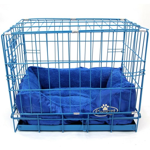 Blue dog cage with faux - dog,